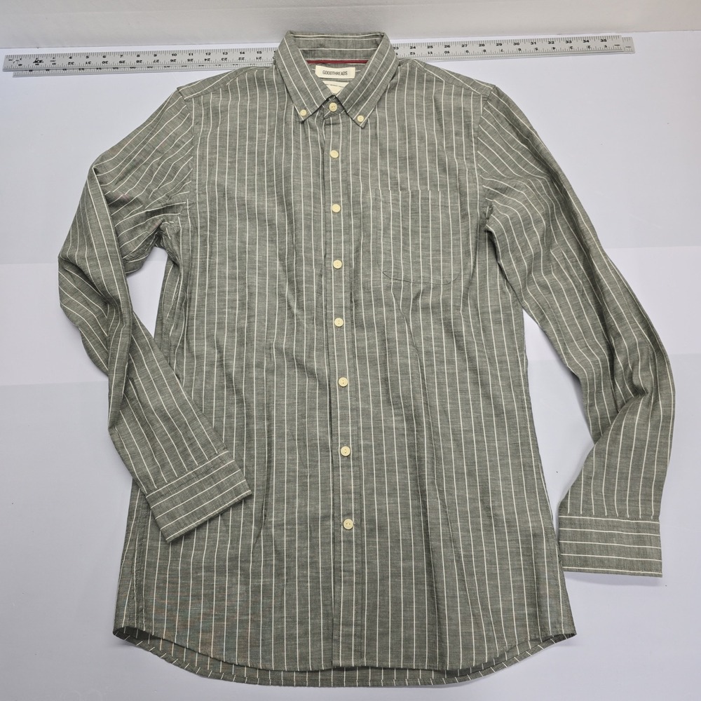 Goodthreads Mens MT Slim Fit Long Sleeve Striped Button Down Shirt Gray White